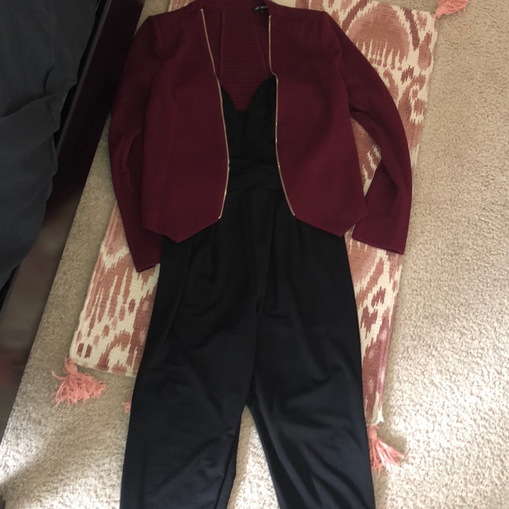 Jump suit with jacket outfit ❤️🖤